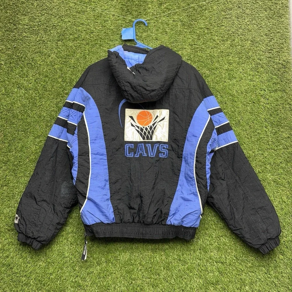 Cleveland Cavaliers Starter Jacket Mens XL Black NBA Pullover Snap Close Blue